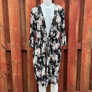Ivy Rose Women’s Floral Black Kimono Cover Up Dress Size 1X